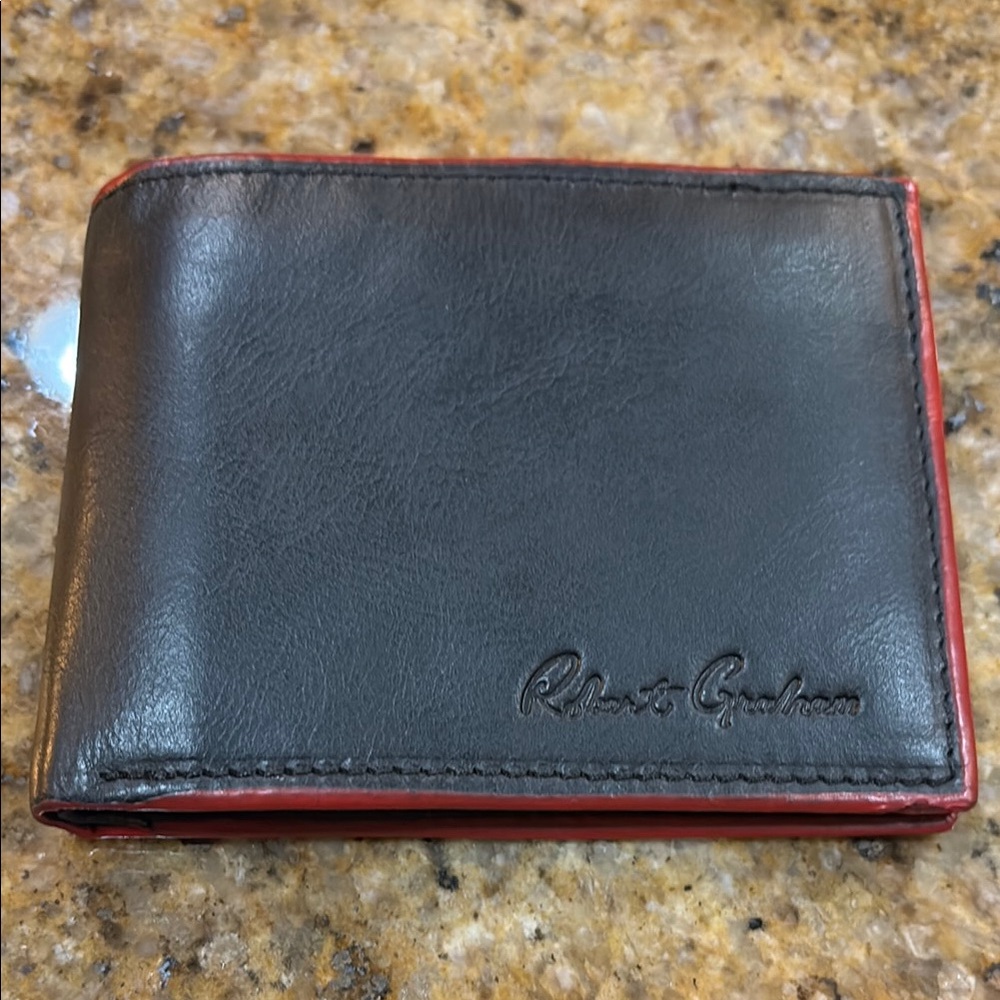Roberto Graham Black and Red Leather Wallet